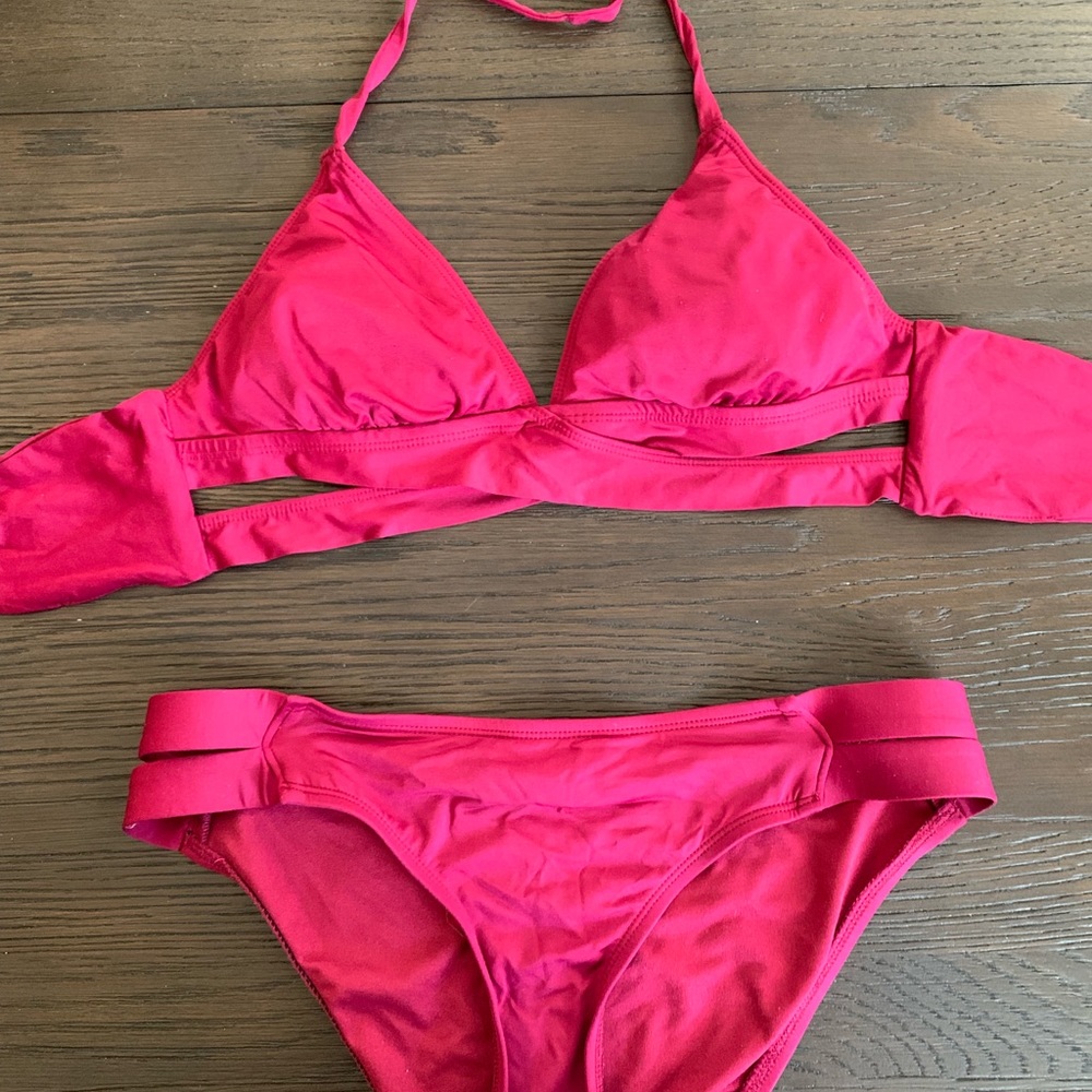 wine red bikini with cutouts